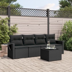5 Pcs conjunto sofás de jardim com almofadões vime PE preto