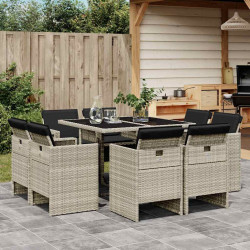 9 Pcs conjunto de jantar p/ jardim c/ almofadões cinzento claro