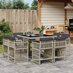 9 Pcs conjunto de jantar p/ jardim c/ almofadões cinzento claro
