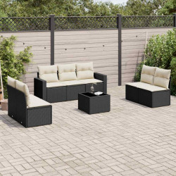 8 Pcs conjunto sofás de jardim com almofadões vime PE preto