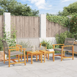 5 Pcs conj. lounge para jardim vime PE e madeira acácia cinza