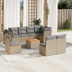 9 Pcs conjunto de sofás p/ jardim com almofadões vime PE bege