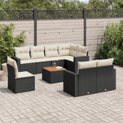 9 Pcs conjunto de sofás p/ jardim c/ almofadões vime PE preto