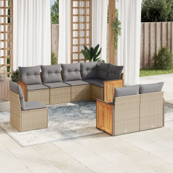 8 Pcs conjunto de sofás p/ jardim com almofadões vime PE bege
