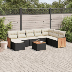 9 Pcs conjunto de sofás p/ jardim c/ almofadões vime PE preto