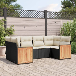 6 Pcs conjunto sofás de jardim c/ almofadões vime PE preto