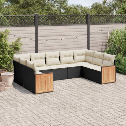 9 Pcs conjunto de sofás p/ jardim c/ almofadões vime PE preto