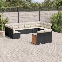12 Pcs conjunto de sofás de jardim c/ almofadões vime PE preto