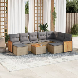 10 Pcs conjunto de sofás p/ jardim com almofadões vime PE bege