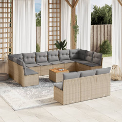 14 Pcs conjunto de sofás p/ jardim com almofadões vime PE bege