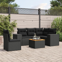 6 Pcs conjunto sofás de jardim c/ almofadões vime PE preto