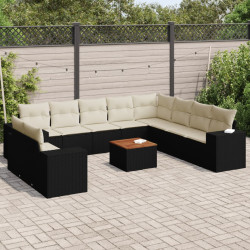 11 Pcs conjunto sofás de jardim c/ almofadões vime PE preto