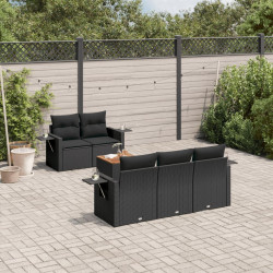 6 Pcs conjunto sofás de jardim c/ almofadões vime PE preto
