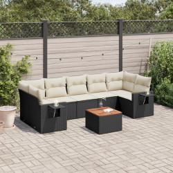 8 Pcs conjunto sofás de jardim com almofadões vime PE preto