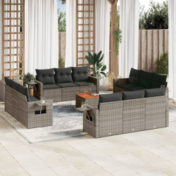 13 Pcs conjunto sofás p/ jardim c/ almofadões vime PE cinzento