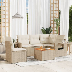 6 Pcs conjunto de sofás p/ jardim com almofadões vime PE bege