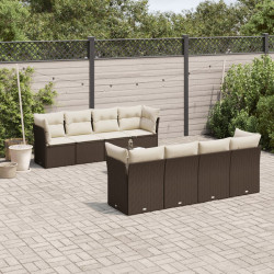 9 Pcs conjunto sofás p/ jardim c/ almofadões vime PE castanho