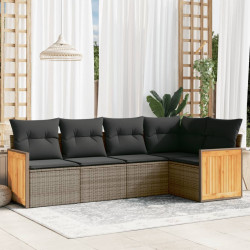 5 Pcs conjunto sofás de jardim c/ almofadões vime PE cinzento