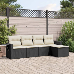 5 Pcs conjunto sofás de jardim com almofadões vime PE preto