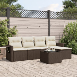6 Pcs conjunto de sofás jardim c/ almofadões vime PE castanho