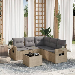 6 Pcs conjunto de sofás p/ jardim com almofadões vime PE bege