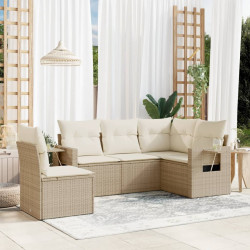 5 Pcs conjunto de sofás p/ jardim com almofadões vime PE bege
