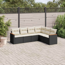 6 Pcs conjunto sofás de jardim c/ almofadões vime PE preto