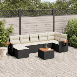 8 Pcs conjunto sofás de jardim com almofadões vime PE preto