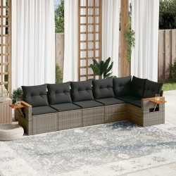 6 Pcs conjunto sofás de jardim com almofadões vime cinzento