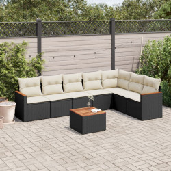 8 Pcs conjunto sofás de jardim com almofadões vime PE preto