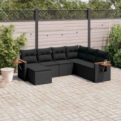 7 Pcs conjunto de sofás p/ jardim c/ almofadões vime PE preto