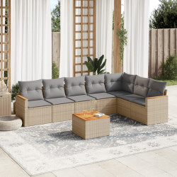 8 Pcs conjunto de sofás p/ jardim com almofadões vime PE bege