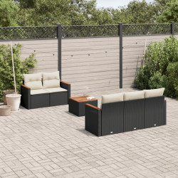 6 Pcs conjunto sofás de jardim c/ almofadões vime PE preto