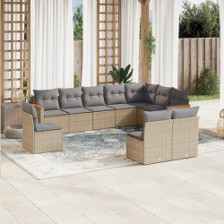 10 Pcs conjunto de sofás p/ jardim com almofadões vime PE bege