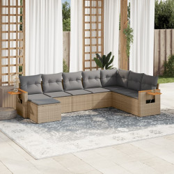 8 Pcs conjunto de sofás p/ jardim com almofadões vime PE bege