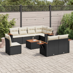 9 Pcs conjunto de sofás p/ jardim c/ almofadões vime PE preto