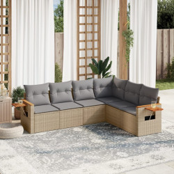 6 Pcs conjunto de sofás p/ jardim com almofadões vime PE bege