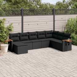 8 Pcs conjunto sofás de jardim com almofadões vime PE preto