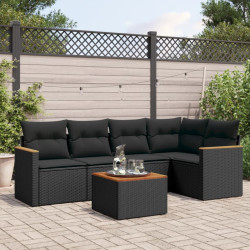 6 Pcs conjunto sofás de jardim c/ almofadões vime PE preto