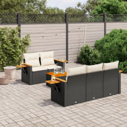 6 Pcs conjunto sofás de jardim c/ almofadões vime PE preto