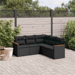 5 Pcs conjunto sofás de jardim com almofadões vime PE preto