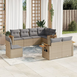 8 Pcs conjunto de sofás p/ jardim com almofadões vime PE bege