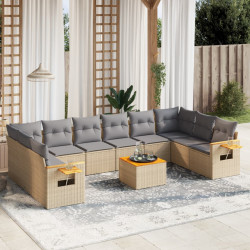 11 Pcs conjunto sofás de jardim c/ almofadões vime PE bege