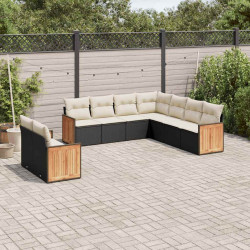9 Pcs conjunto de sofás p/ jardim c/ almofadões vime PE preto