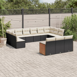 13 Pcs conjunto de sofás de jardim com almofadões vime PE preto
