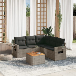 6 Pcs conjunto sofás de jardim com almofadões vime cinzento