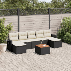 8 Pcs conjunto sofás de jardim com almofadões vime PE preto