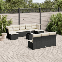11 Pcs conjunto sofás de jardim c/ almofadões vime PE preto