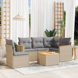 6 Pcs conjunto de sofás p/ jardim com almofadões vime PE bege