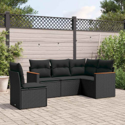 5 Pcs conjunto sofás de jardim com almofadões vime PE preto